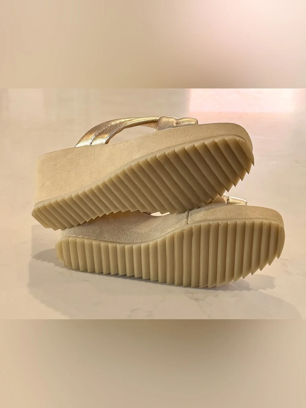 Pedro Garcia Florina Metallic Gold Crisscross Slide Wedges. Size 40EU/10US